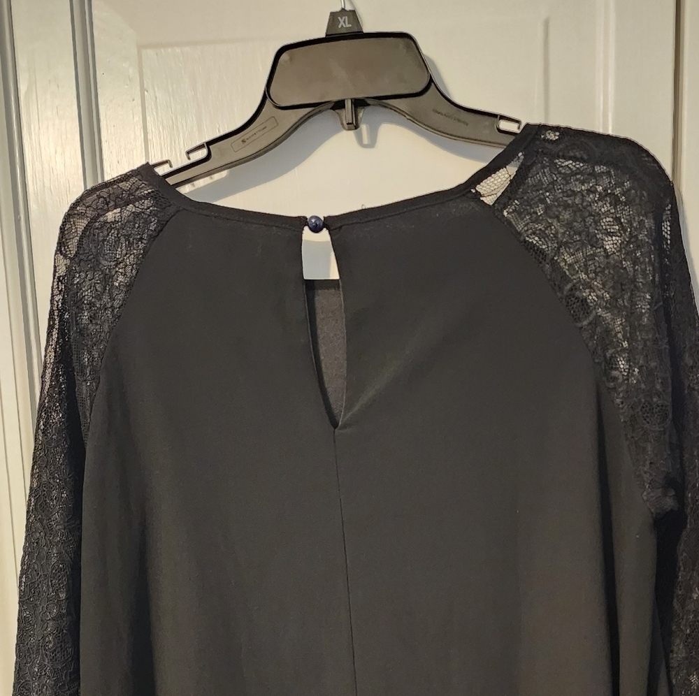 Elegant Black Chiffon Lace Accebts Black Party Dress. Classic. Flattering. 14 - Picture 8 of 11